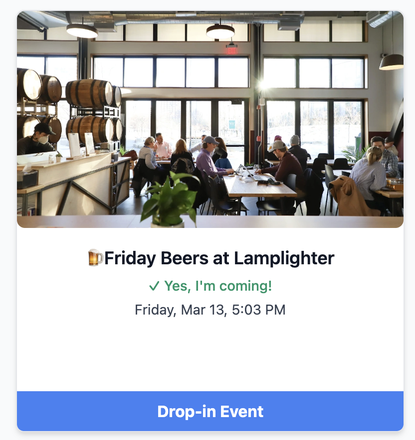 Drop-in event card: Friday Beers at Lamplighter